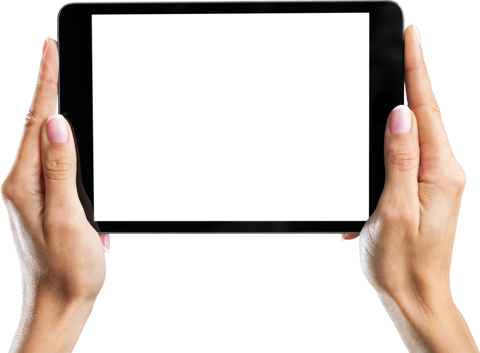 a tablet and hands